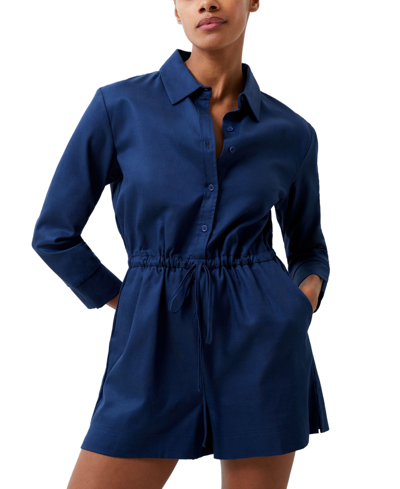 French Connection Women's Bodie 3/4-sleeve Drawstring-waist Romper In Midnight Blue
