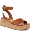 Franco Sarto Presley Womens Leather Ankle Strap Wedge Sandals In Cognac Brown Leather