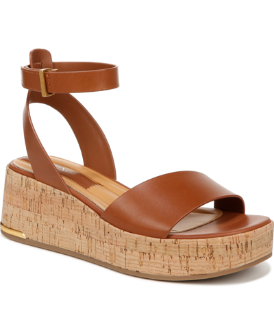 Franco Sarto Terry Ankle Strap Platform Sandals In Cognac Brown Leather