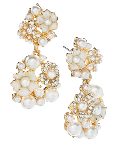 Charter Club Gold-tone Imitation Pearl & Crystal Flower Drop Earrings, Created For Macy's In White