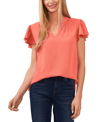 Cece Flutter Sleeve V-neck Top In Calypso Coral