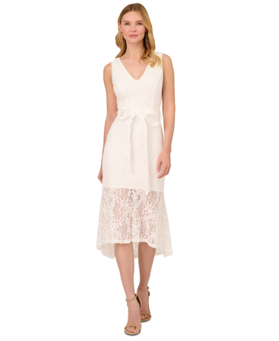 Adrianna Papell Women's Lace Flounce Midi Dress In Ivory