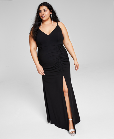 Emerald Sundae Trendy Plus Size Side-shirred Gown In Black