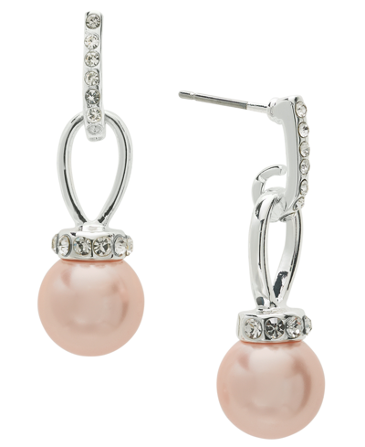 Charter Club Silver-tone Imitation Pearl & Crystal Dangle Drop Earrings, Created For Macy's In Pink