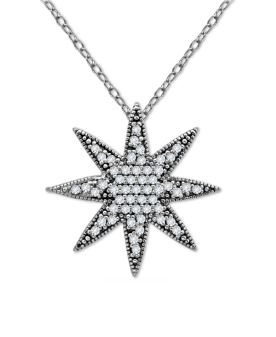 Macy's Cubic Zirconia Pave Star Pendant Necklace In Sterling Silver, 16" + 2" Extender