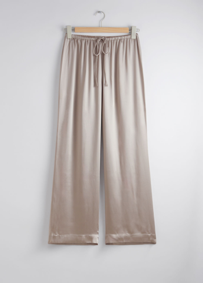Other Stories Satin Drawstring Trousers In Beige