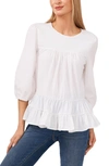 Cece Mixed Media Ruffle Long Sleeve Top In Ultra White
