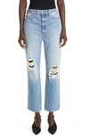 Khaite Abigail Ripped High Waist Crop Straight Leg Jeans In Portland