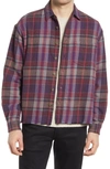John Elliott Hemi Oversize Plaid Flannel Raw Hem Button-up Shirt In Elderberry Check