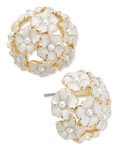Charter Club Gold-tone Imitation Pearl & Epoxy Flower Bouquet Stud Earrings, Created For Macy's In White