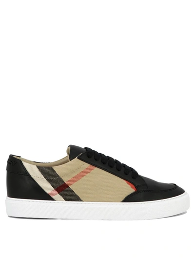 Burberry Leather-trimmed House Check Sneakers In Brown