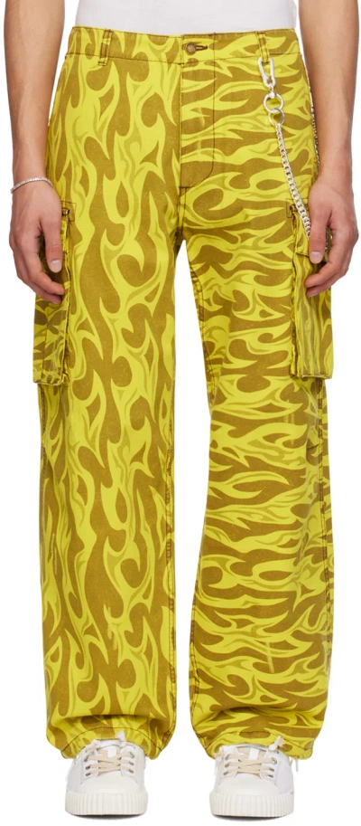 Erl Abstract-print Cargo Trousers In Yellow