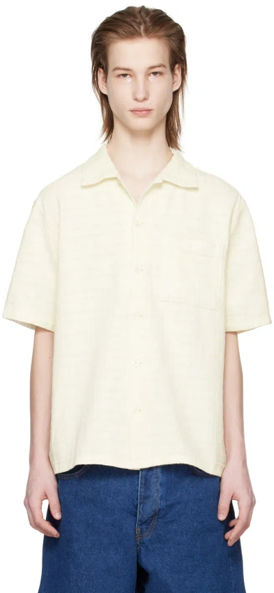 Sunflower Spacey Linen Blend Short Sleeve Shirt In Off White