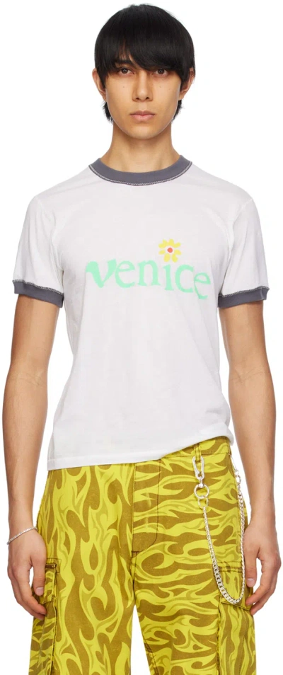 Erl Venice Printed Cotton Jersey T-shirt In Weiss