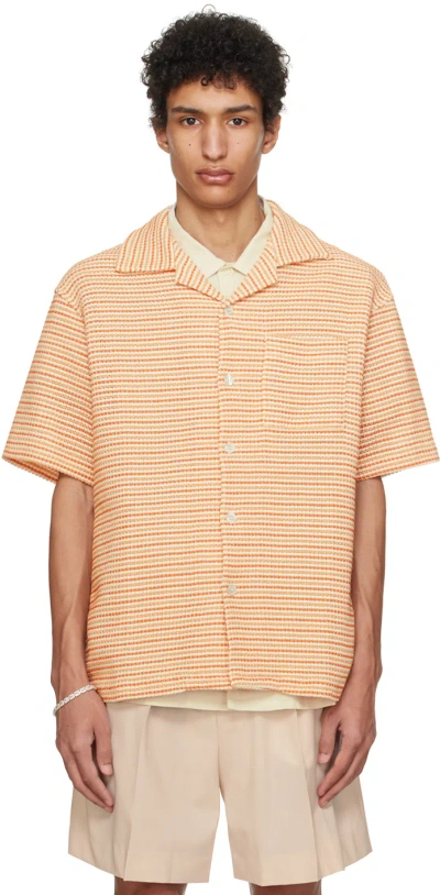 Drôle De Monsieur Notched-collar Tweed Shirt In Orange