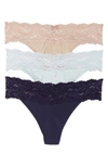 Skarlett Blue 3-pack Goddess Lace Thongs In Md/rom/con