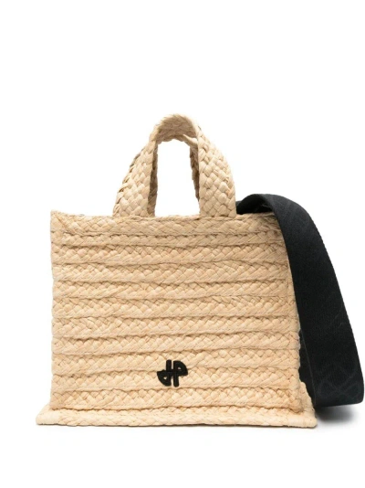 Patou Small Jp Raffia Tote Bag In Nude & Neutrals