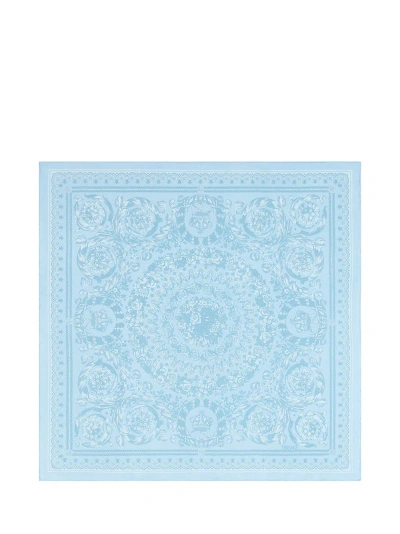 Versace Barocco Silk Foulard 70 Cm In Blue+print