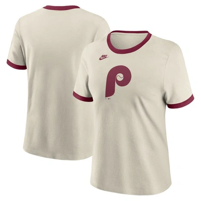 Nike Philadelphia Phillies Cooperstown Logo  Women's Mlb Ringer T-shirt In Brown