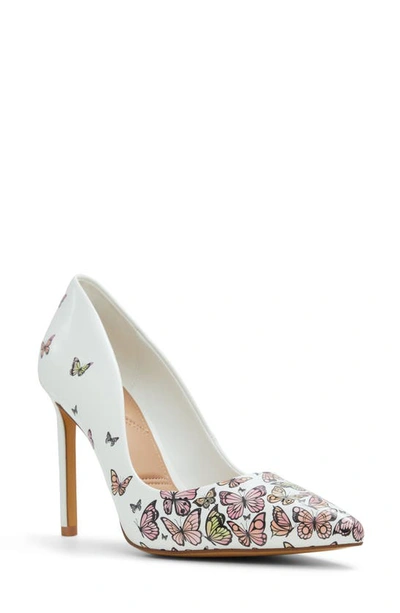 Aldo Lala Pointed Toe Pump In White Butterfly Multi