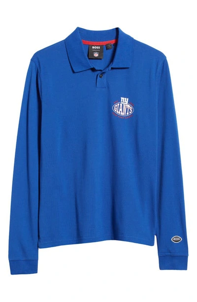 Hugo Boss Boss X Nfl Long-sleeved Polo Shirt With Collaborative Branding In Giants Medium Blue