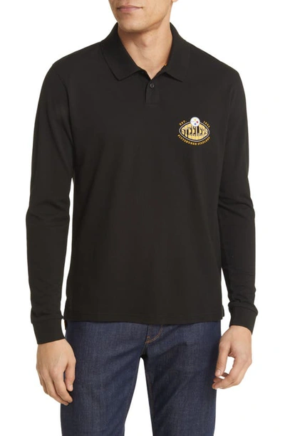 Hugo Boss X Nfl Patlong Long Sleeve Piqué Polo In Pittsburgh Steelers Black