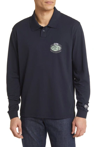 Hugo Boss Boss X Nfl Long-sleeved Polo Shirt With Collaborative Branding In Seahawks Dark Blue