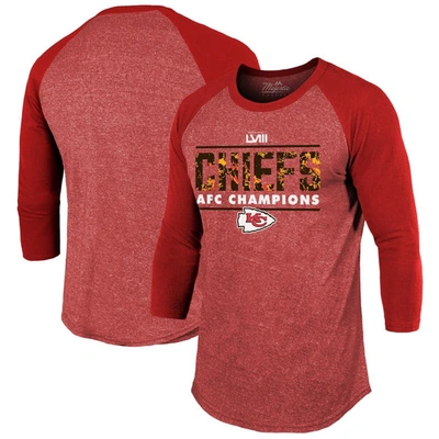 Majestic Men's  Threads Red Kansas City Chiefs 2023 Afc Champions Tri-blend Raglan 3/4-sleeve T-shirt