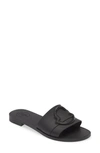 Moncler Mon Rubber Logo Flat Slide Sandals In Black