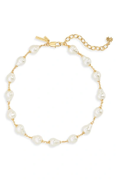 Lele Sadoughi Imitation Baroque Pearl Station Necklace In 14k Gold Plated, 16 In White/gold
