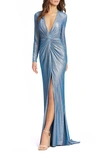 MAC DUGGAL SPARKLE TWIST FRONT LONG SLEEVE GOWN