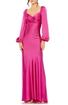 MAC DUGGAL SWEETHEART NECK LONG SLEEVE SATIN GOWN