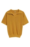 Bode Boxy Cotton Polo In Brown Yellow