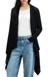 Allsaints Harley Longline Wool & Alpaca Blend Rib Cardigan In Black