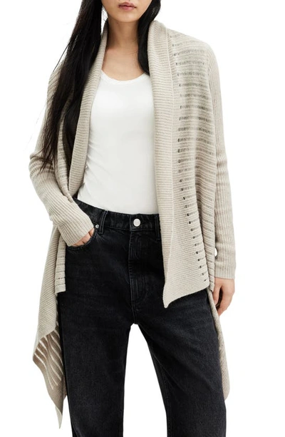 Allsaints Harley Waterfall Open Front Cardigan In Horizon Grey