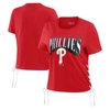 WEAR BY ERIN ANDREWS WEAR BY ERIN ANDREWS RED PHILADELPHIA PHILLIES SIDE LACE-UP CROPPED T-SHIRT