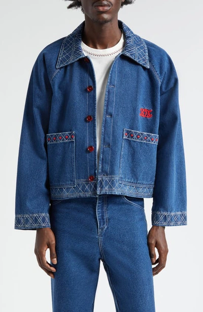Bode Embroidered Denim Jacket In Blue