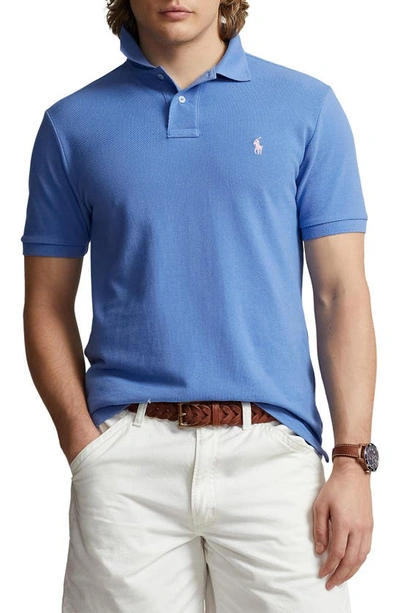 Polo Ralph Lauren Cotton Mesh Custom Slim Fit Polo Shirt In New England Blue