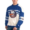 STARTER STARTER WHITE NEW YORK ISLANDERS DEFENSE FLEECE CREWNECK PULLOVER SWEATSHIRT