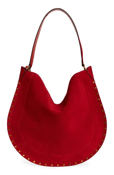 Isabel Marant Large Oskan Suede Hobo Bag In Scarlet Red