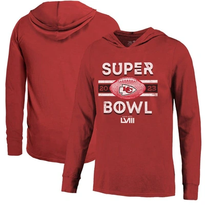 Majestic Threads  Red Kansas City Chiefs Super Bowl Lviii Tri-blend Soft Hand Long Sleeve Hoodie T-s