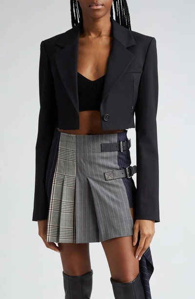 MONSE MONSE SLASH RAW EDGE CROP STRETCH VIRGIN WOOL JACKET 