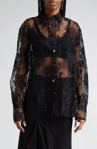 MONSE OPEN BACK SHEER FLORAL LACE TOP