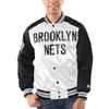 Starter Men's  White, Black Brooklyn Nets Renegade Satin Full-snap Varsity Jacket In White