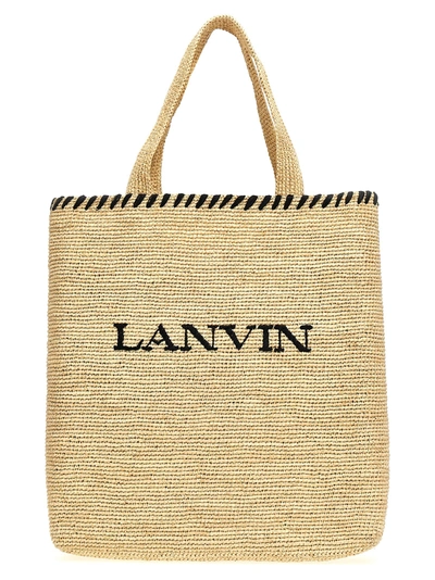 Lanvin Logo Shopping Bag Hand Bags White/black
