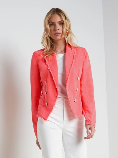 L Agence Wayne Frayed Crop Denim Jacket In Soft Neon Coral