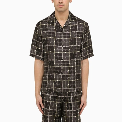 Amiri Chain Check-print Silk-twill Short-sleeved Shirt In Black