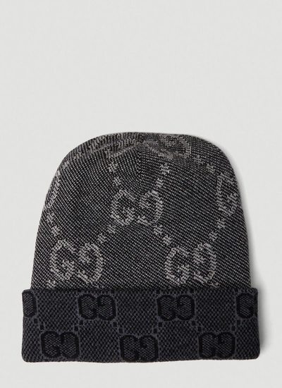 Gucci Gg Motif Beanie Hat In Gray