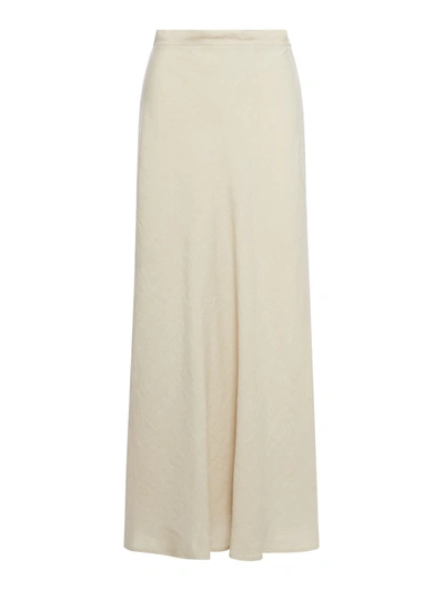 120% Lino Long Skirt In Linen In Nude & Neutrals