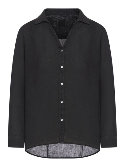 120% Lino Long Sleeve Woman Shirt In Black